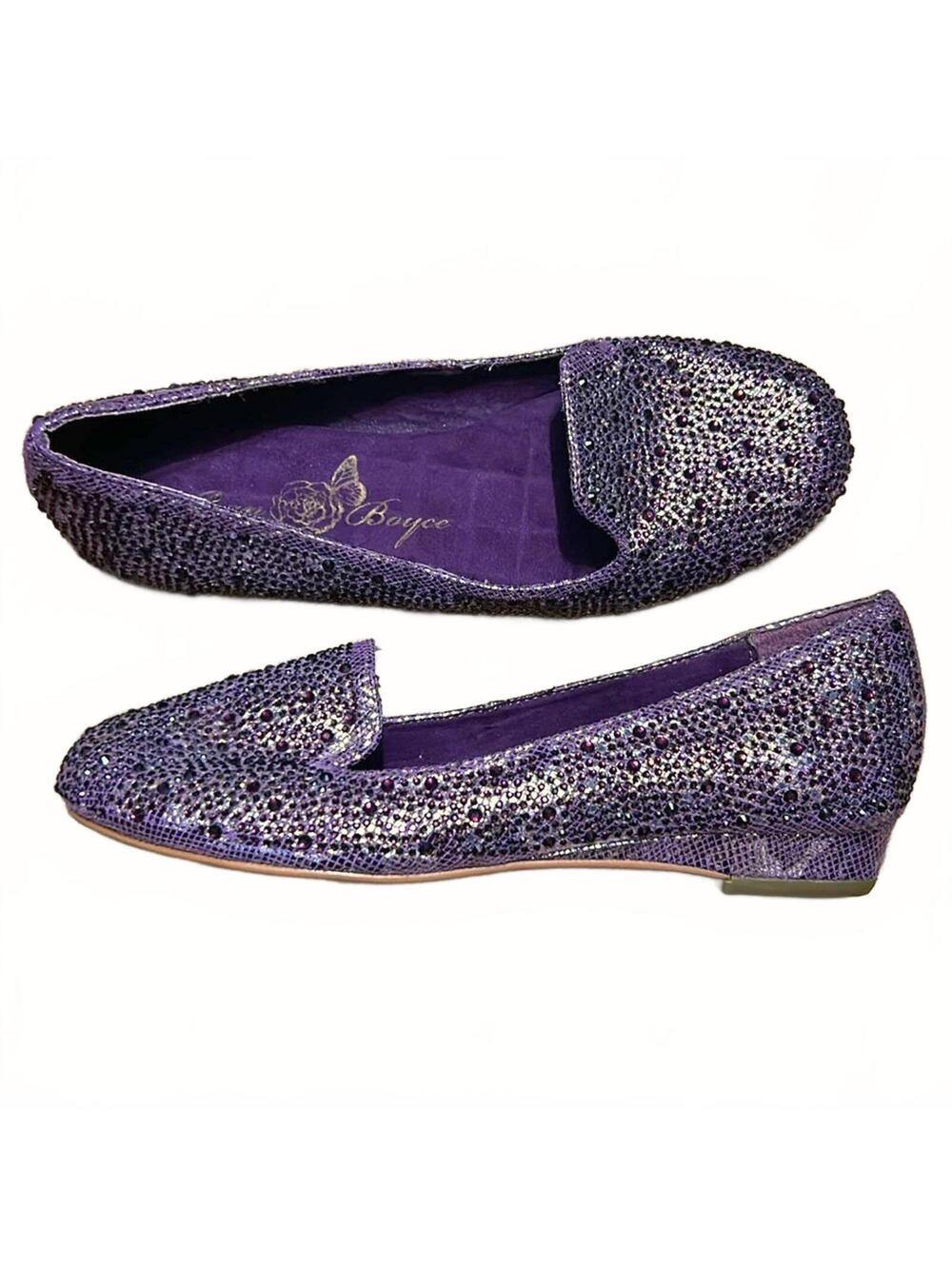 Joan Boyce Purple Jewel Studded Slip-On Low Wedge Dress Shoes #268699 | Size 6.5